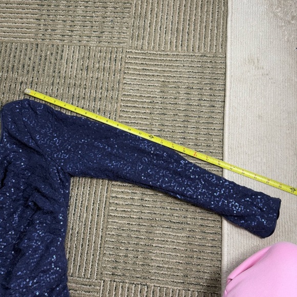 Aidan Mattox Navy Sequin Rouched Detail Low Back Long Sleeve Dress - Picture 7 of 7